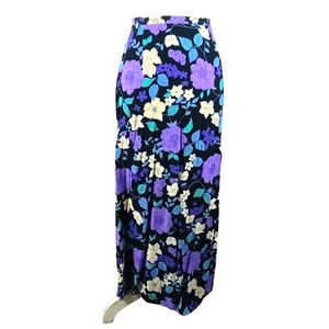 Dress Barn Women's Skirt Size 10 Long Midi Black Purple Flowers Back Zip